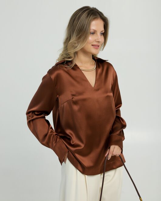 Женская рубашка из шёлка в шоколадном цвете 8819 от  