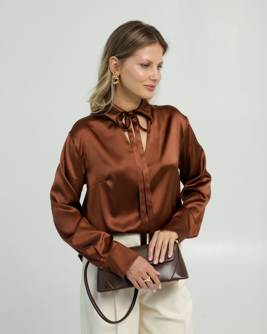 Женская рубашка из шёлка в шоколадном цвете 8819 от  