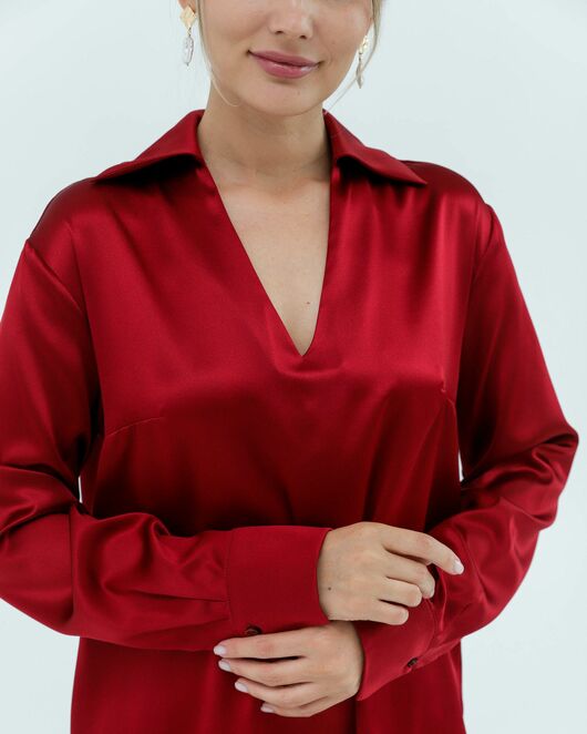 Женская рубашка из шёлка в красном цвете 8825 от ByME 