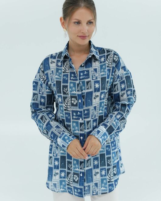 Женская рубашка из крапивы синие тропики 8828 от byME 