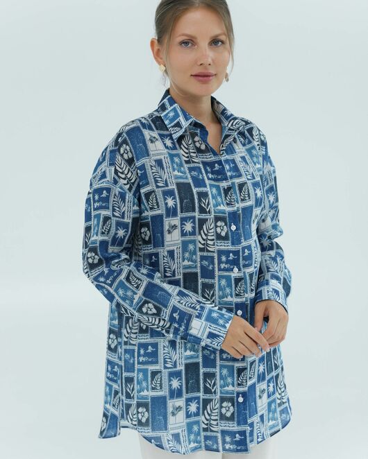 Женская рубашка из крапивы синие тропики 8828 от byME 