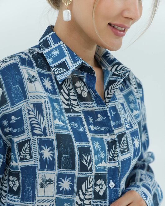 Женская рубашка из крапивы синие тропики 8828 от byME 