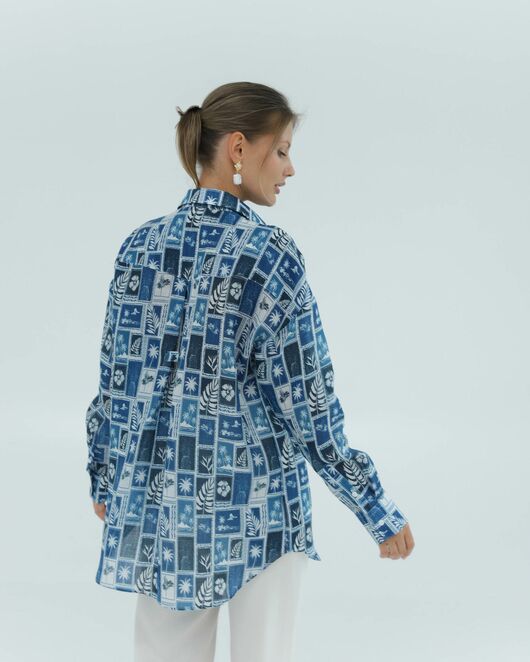 Женская рубашка из крапивы синие тропики 8828 от byME 