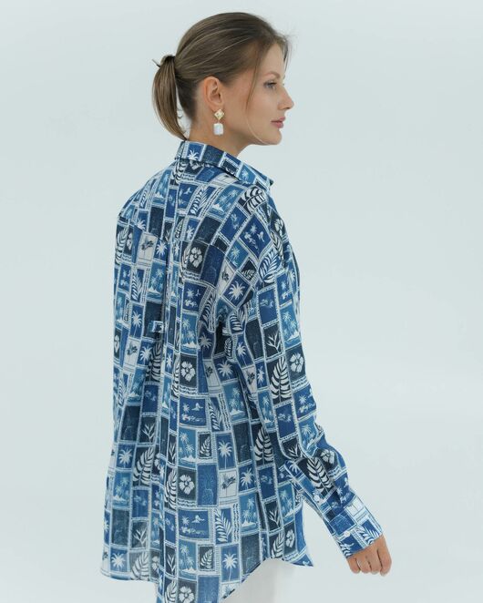 Женская рубашка из крапивы синие тропики 8828 от byME 