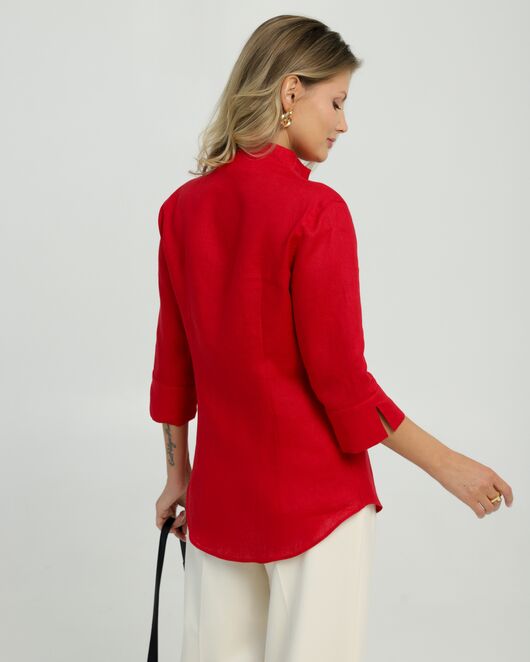 Женская рубашка воротник стойка удлиненная рукав 3/4 изо льна 8831 от  