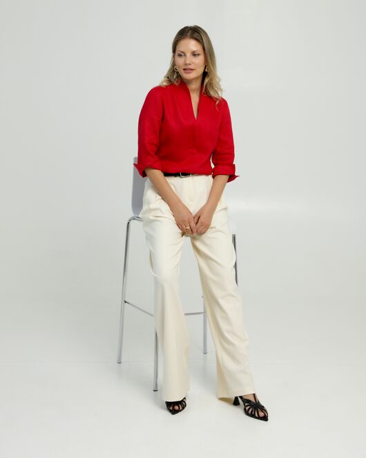 Женская рубашка воротник стойка удлиненная рукав 3/4 изо льна 8831 от  