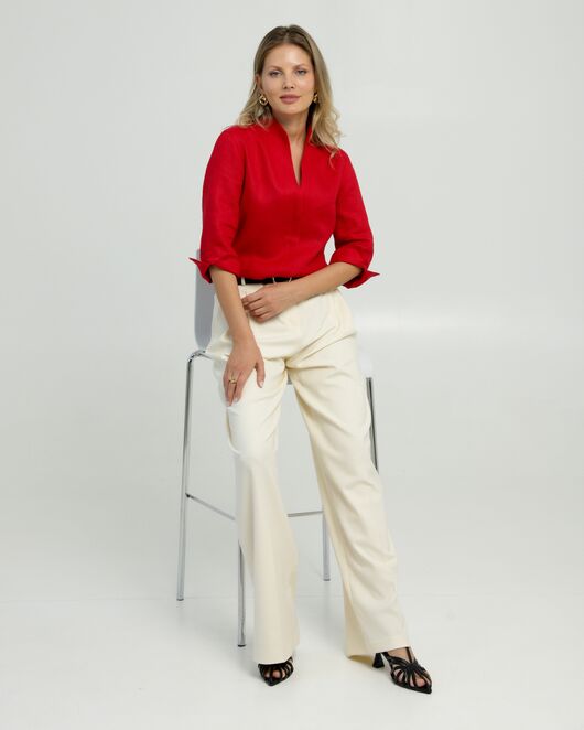 Женская рубашка воротник стойка удлиненная рукав 3/4 изо льна 8831 от  