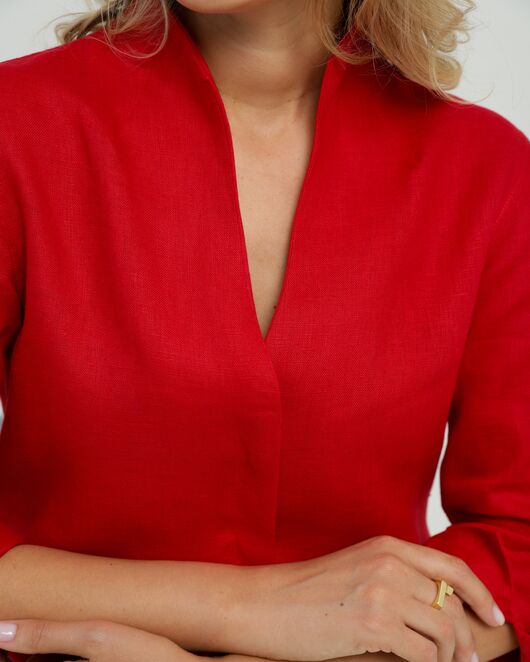 Женская рубашка воротник стойка удлиненная рукав 3/4 изо льна 8831 от  