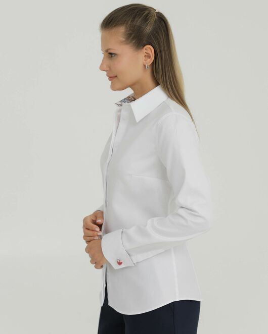Женская рубашка из хлопка под запонки белая с отделкой  деревья 8839 от byME 