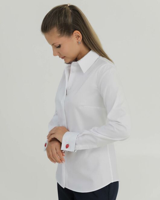 Женская рубашка из хлопка под запонки белая с отделкой  деревья 8839 от byME 