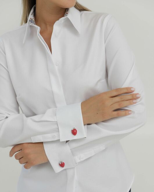 Женская рубашка из хлопка под запонки белая с отделкой  деревья 8839 от byME 