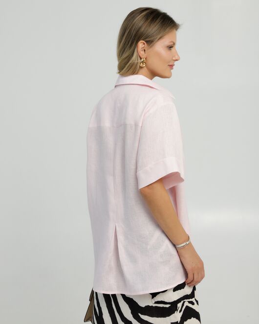 Женска рубашка на запах изо льна розовая 8844 от byME 