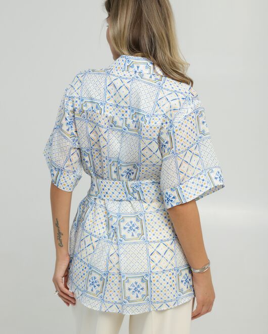 Женская рубашка на запах из крапивы принт испанская плитка 8847 от byME 