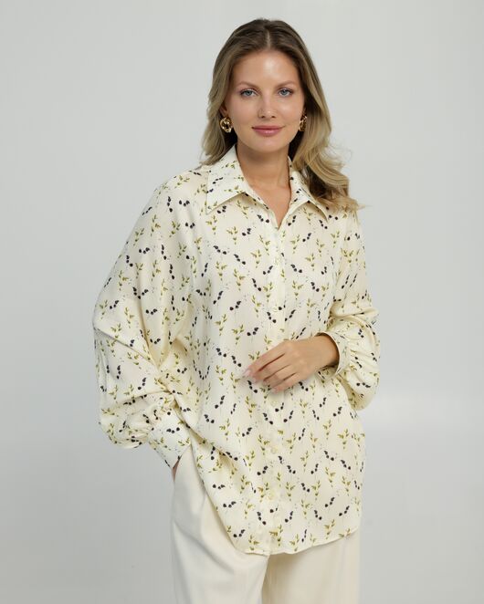 Женская рубашка в прямом силуэте с пышным рукавом принт ежевика 8849 от byME  Женская рубашка в прямом силуэте с пышным рукавом принт ежевика 8849 от byME