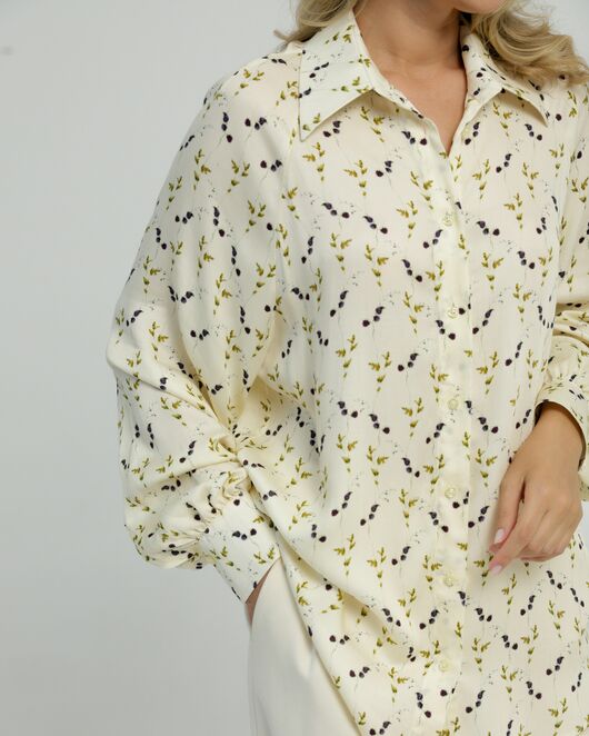 Женская рубашка в прямом силуэте с пышным рукавом принт ежевика 8849 от byME  Женская рубашка в прямом силуэте с пышным рукавом принт ежевика 8849 от byME