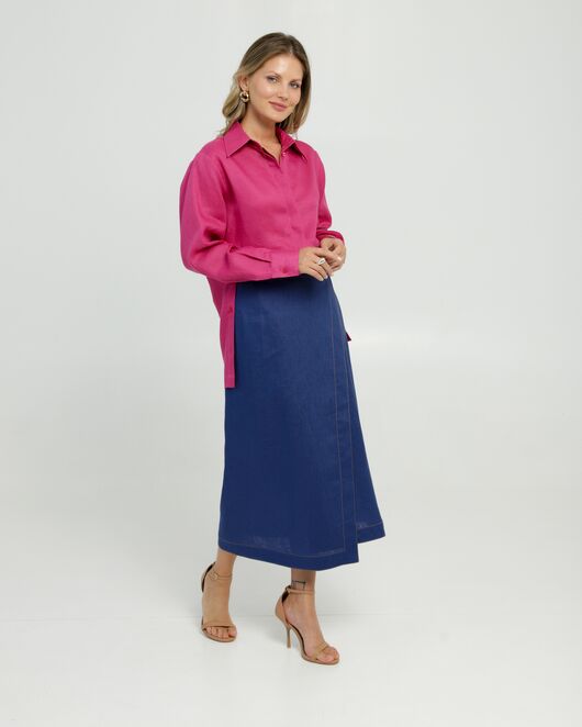 Женская рубашка с пуговицами по бокам изо льна ягодного цвета 8854 от byME 