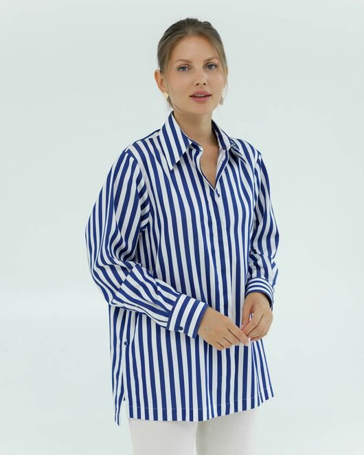 Женская рубашка из хлопка и тенсела в синюю полоску 8856 от byME 