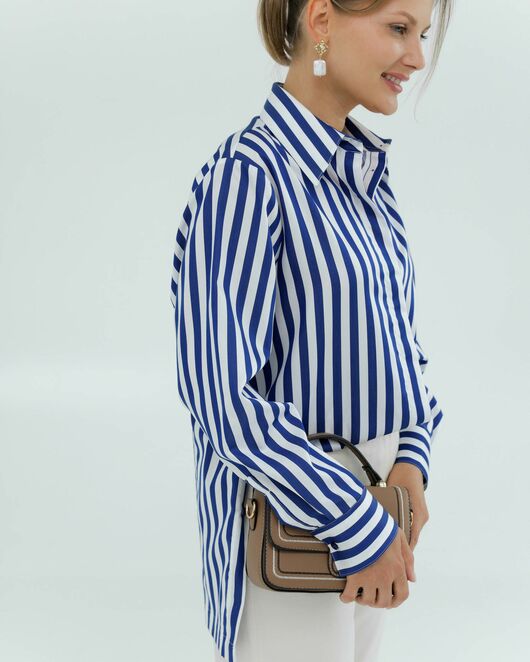 Женская рубашка из хлопка и тенсела в синюю полоску 8856 от byME 