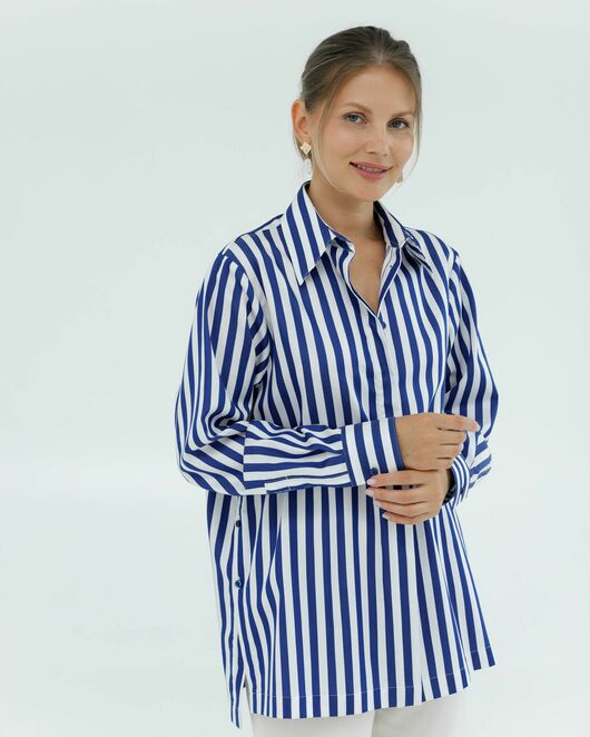 Женская рубашка из хлопка и тенсела в синюю полоску 8856 от byME 