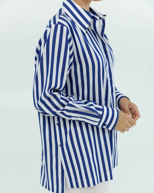 Женская рубашка из хлопка и тенсела в синюю полоску 8856 от byME 