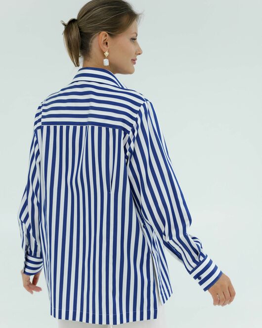 Женская рубашка из хлопка и тенсела в синюю полоску 8856 от byME 