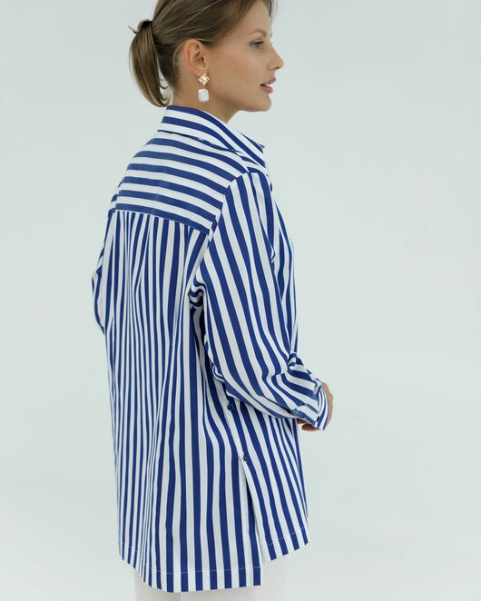 Женская рубашка из хлопка и тенсела в синюю полоску 8856 от byME 