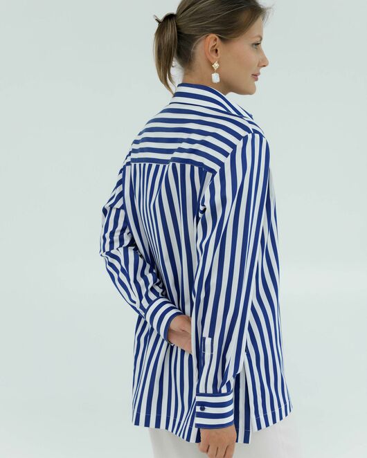 Женская рубашка из хлопка и тенсела в синюю полоску 8856 от byME 