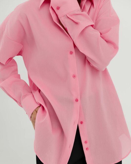 Рубашка хлопковая розовая из  жатой фактуры 8869 от byME 