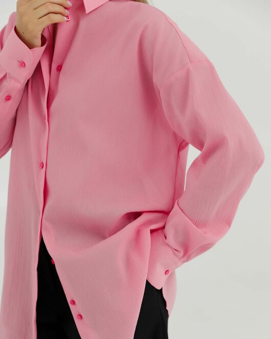 Рубашка хлопковая розовая из  жатой фактуры 8869 от byME 