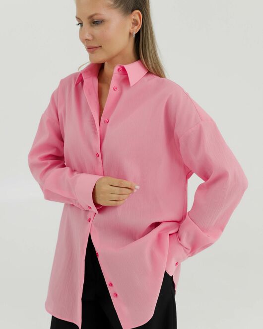 Рубашка хлопковая розовая из  жатой фактуры 8869 от byME 