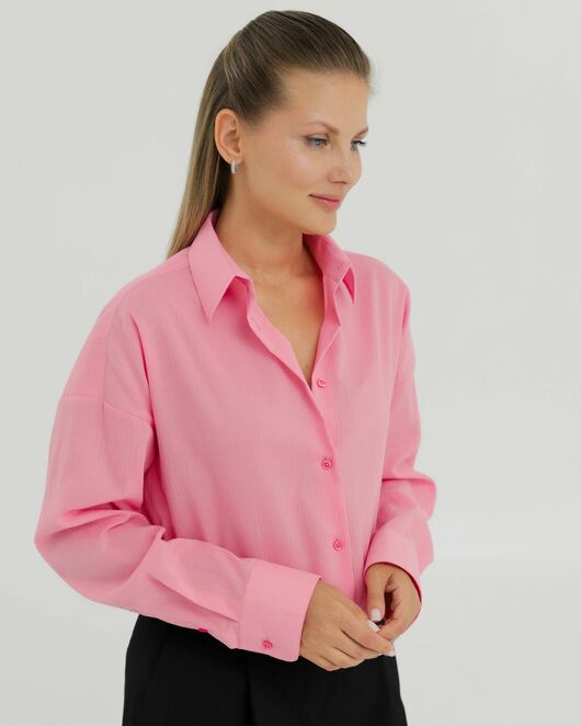 Рубашка хлопковая розовая из  жатой фактуры 8869 от byME 