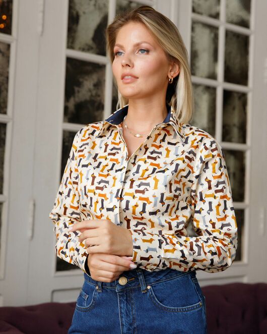 Рубашка хлопковая принт таксы под пуговицы 8872 от byME 