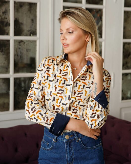 Рубашка хлопковая принт таксы под пуговицы 8872 от byME 