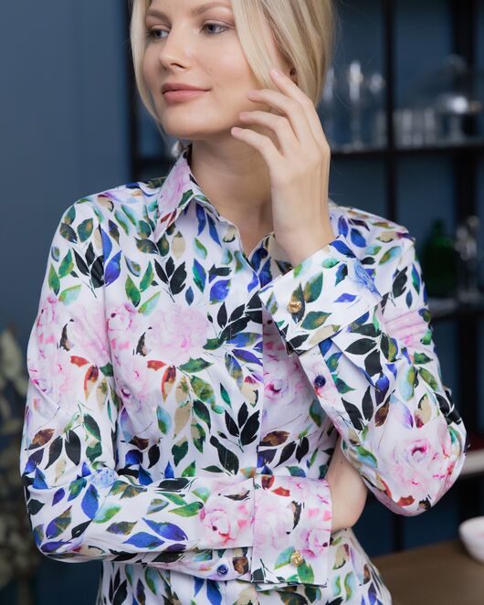 Рубашка хлопковая принт цветы под запонки 8881 от byME  Рубашка хлопковая принт цветы под запонки 8881 от byME