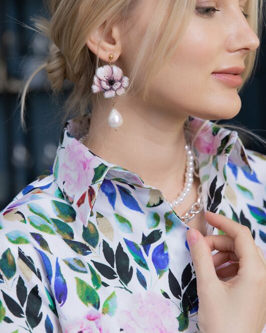 Рубашка хлопковая принт цветы под запонки 8881 от byME  Рубашка хлопковая принт цветы под запонки 8881 от byME