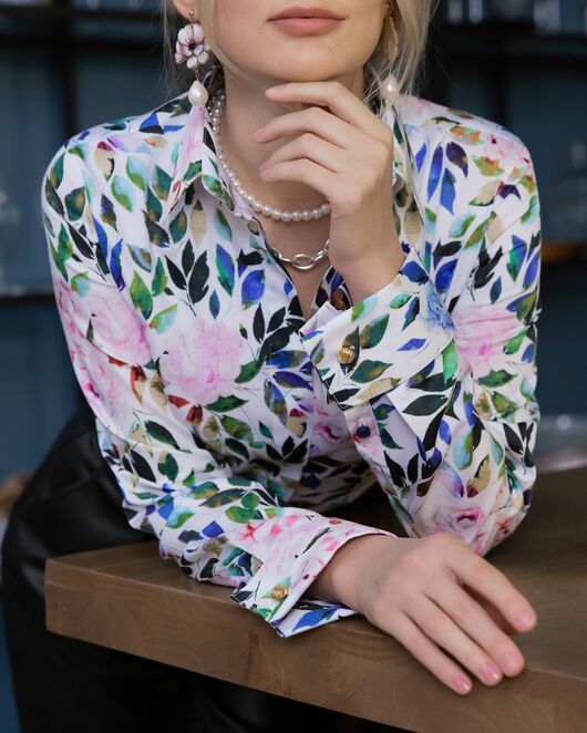 Рубашка хлопковая принт цветы под запонки 8881 от byME  Рубашка хлопковая принт цветы под запонки 8881 от byME