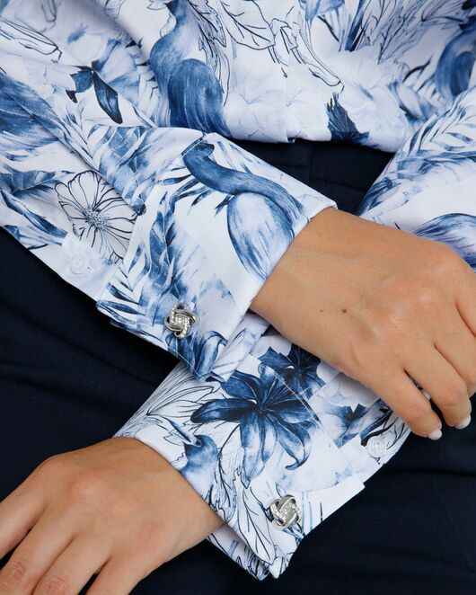 Рубашка хлопковая  принт синие птицы 8882 от ByME 