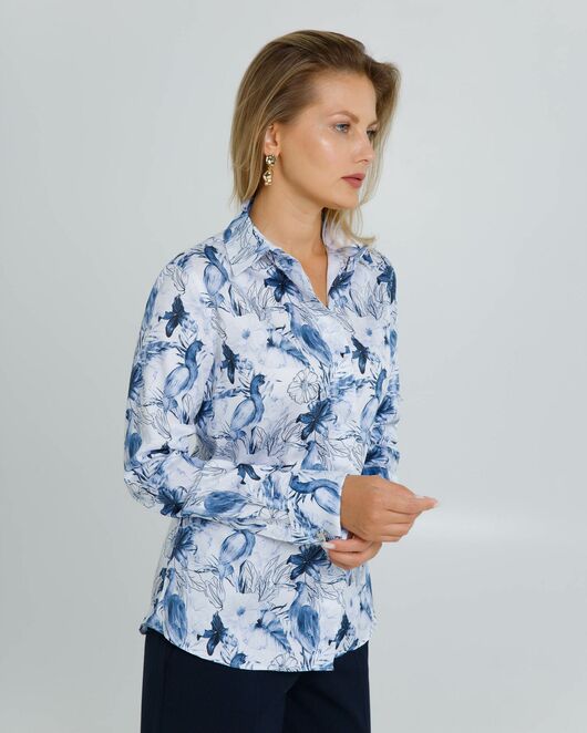 Рубашка хлопковая  принт синие птицы 8882 от ByME 