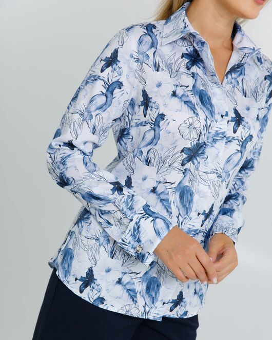 Рубашка хлопковая  принт синие птицы 8882 от ByME 