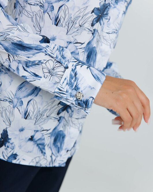 Рубашка хлопковая  принт синие птицы 8882 от ByME 