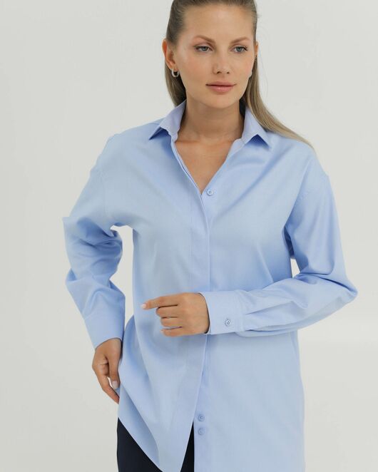 Рубашка хлопковая голубая фактура твилл 8905 от byME 