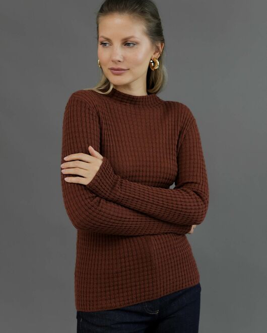 Джемпер из шерсти мериноса тонкой вязки коричневый от byME 