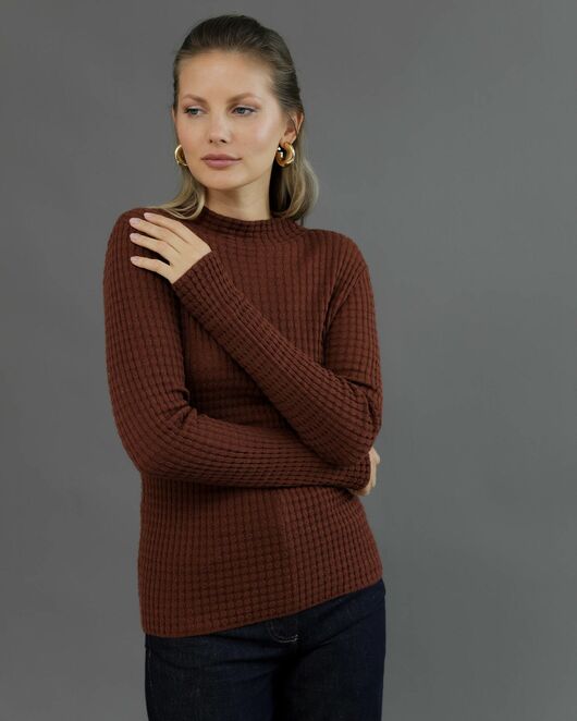 Джемпер из шерсти мериноса тонкой вязки коричневый от byME 