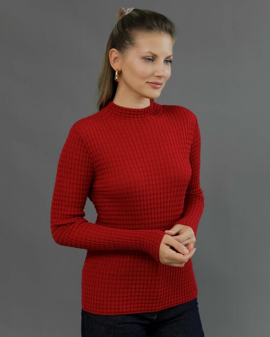 Джемпер из шерсти мериноса тонкой вязки вишневый от byME 