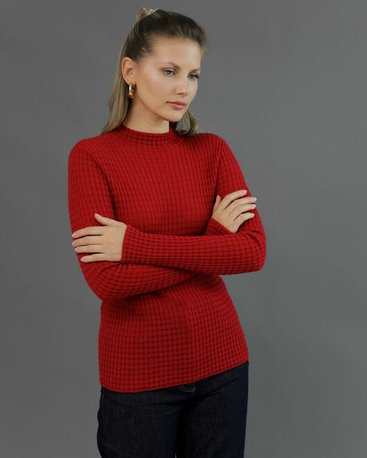 Джемпер из шерсти мериноса тонкой вязки вишневый от byME 