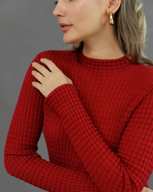 Джемпер из шерсти мериноса тонкой вязки вишневый от byME 