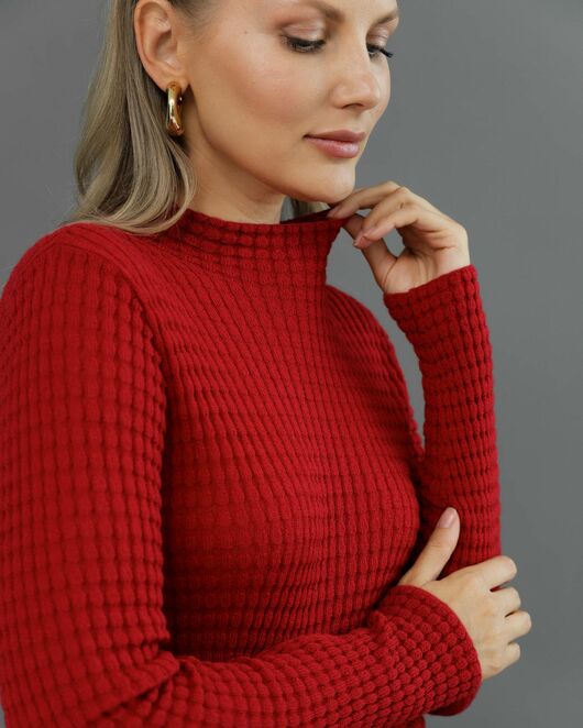 Джемпер из шерсти мериноса тонкой вязки вишневый от byME 