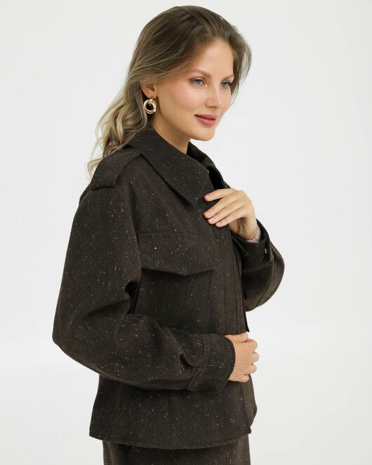 Жакет укороченный коричневый с добавлением шерсти - 125082 от LW 