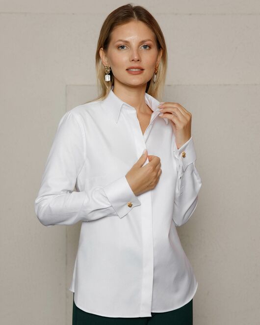 Женская рубашка под запонку белая фактура твилл - 8592 от byME 