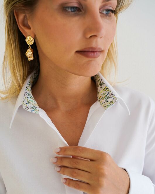 Женская рубашка из хлопка под запонку, с отделкой цветы - 8595 от byME 